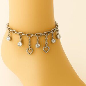 Silver-Tone Heart Anklet with Matching Toe Ring – Boho Festival Jewelry Set
